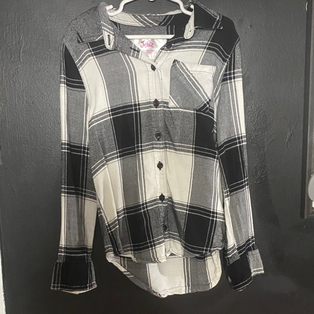 Justice Black and White Plaid Button Down Shirt